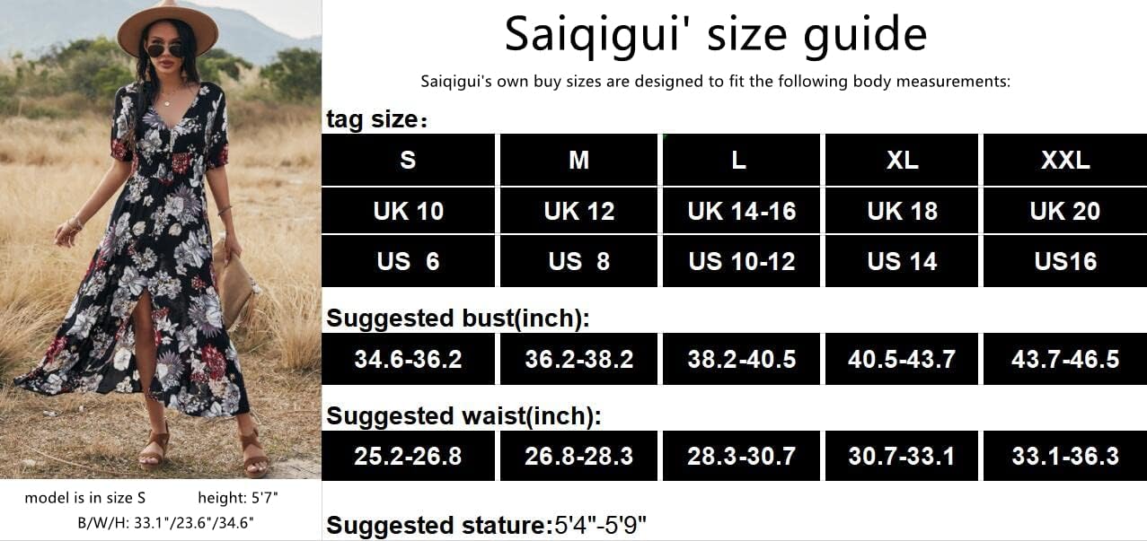 Women's Summer Short Sleeve V-Neck Floral Casual Maxi Long Dress Beach Boho Style Britstyle Boutique