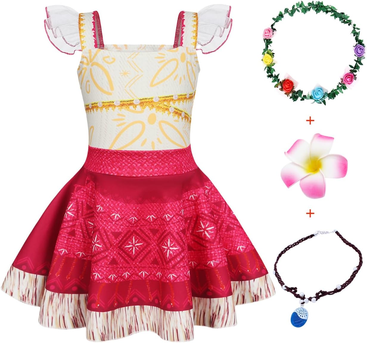 Kids Princess Dress Adventure Outfits Set for Girls Princess Dresses Strappy Child Clothes with necklace and Headbands and flower hair clip Halloween Birthday Party 7-8 Years Britstyle Boutique