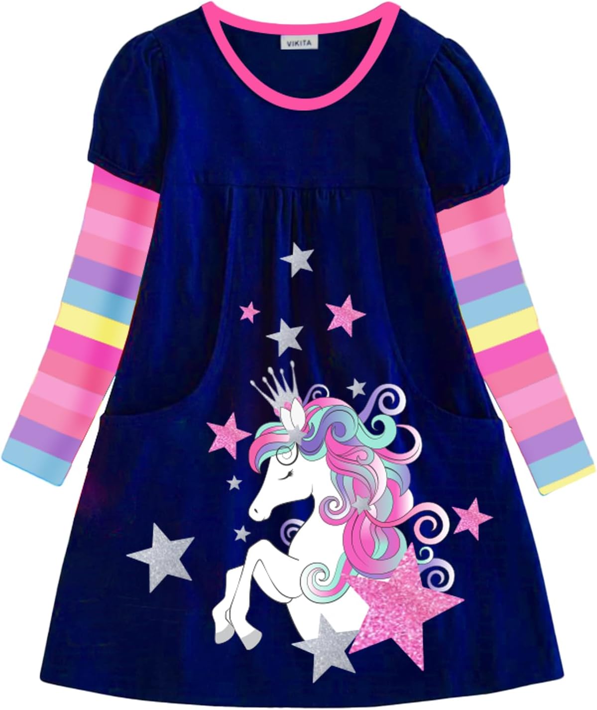 Girls Dress Rainbow Long Sleeve Embroidery Star Age 1-8 Years Britstyle Boutique