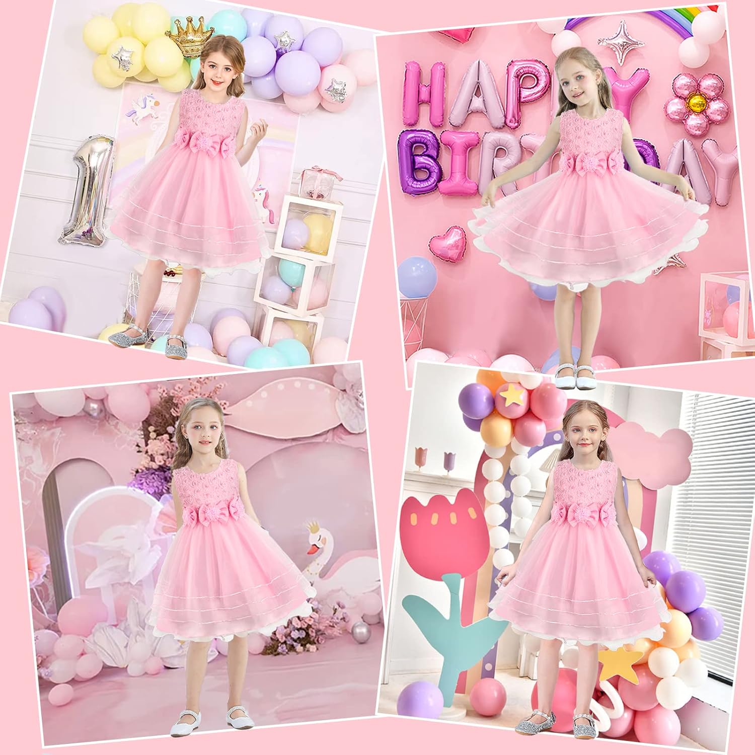 Prinzessin Kleid Rose Blume Fliege Partykleid Tüll Hochzeitskleid Brautjungfer Taufe Elegantes formelles Kleid für Mädchen Britstyle Boutique