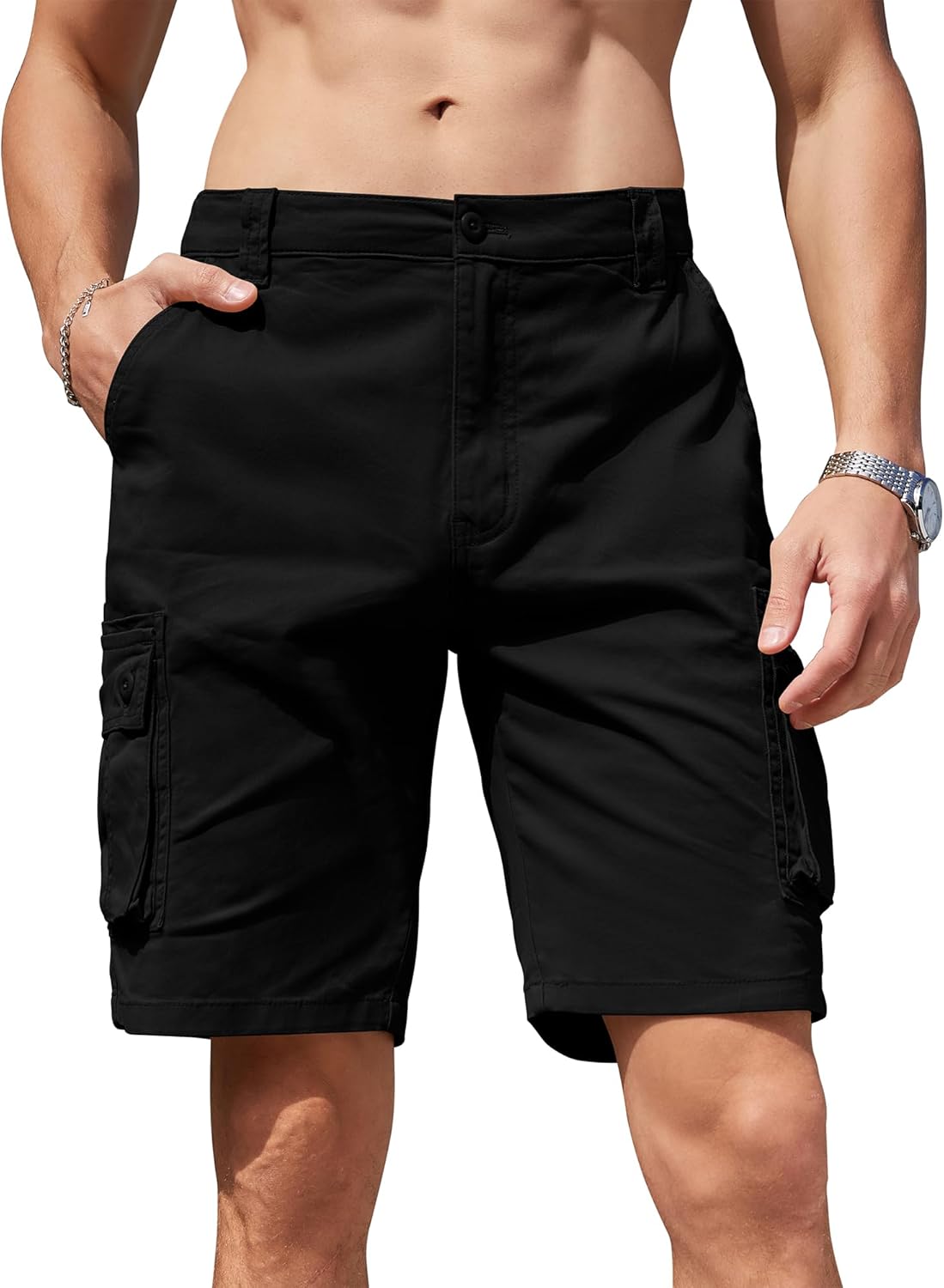 Mens Cargo Shorts Casual Cotton Combat Shorts Multi-Pocket Elastic Waist Utility Work Shorts Britstyle Boutique