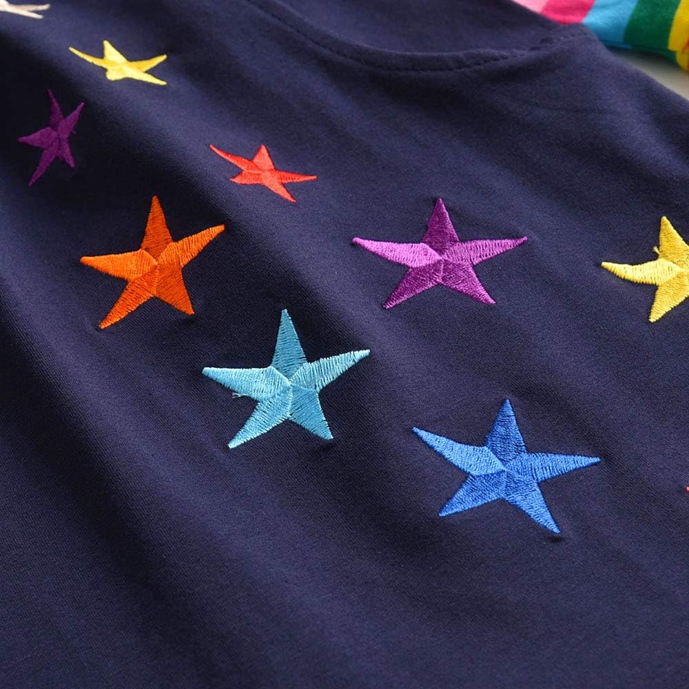 Girls Dress Rainbow Long Sleeve Embroidery Star Age 1-8 Years Britstyle Boutique