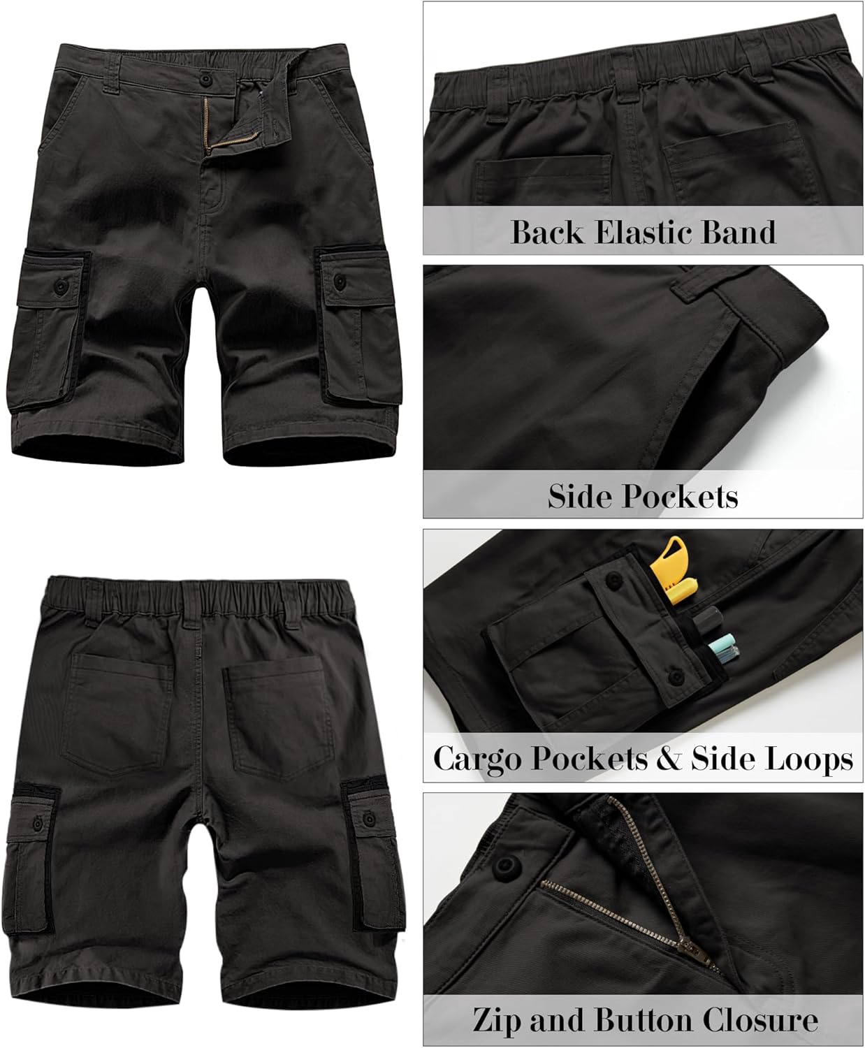 Mens Cargo Shorts Casual Cotton Combat Shorts Multi-Pocket Elastic Waist Utility Work Shorts Britstyle Boutique