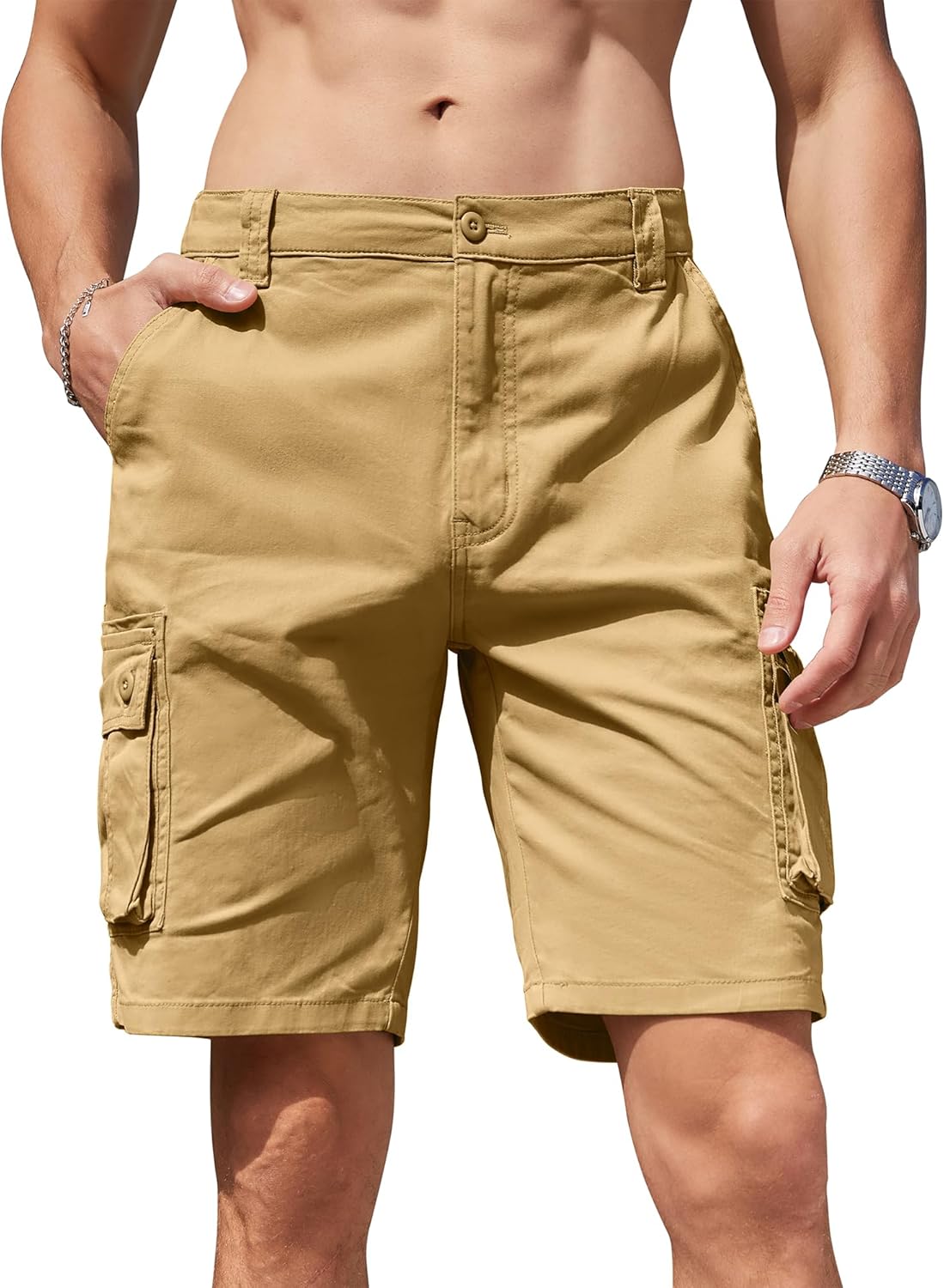 Mens Cargo Shorts Casual Cotton Combat Shorts Multi-Pocket Elastic Waist Utility Work Shorts Britstyle Boutique