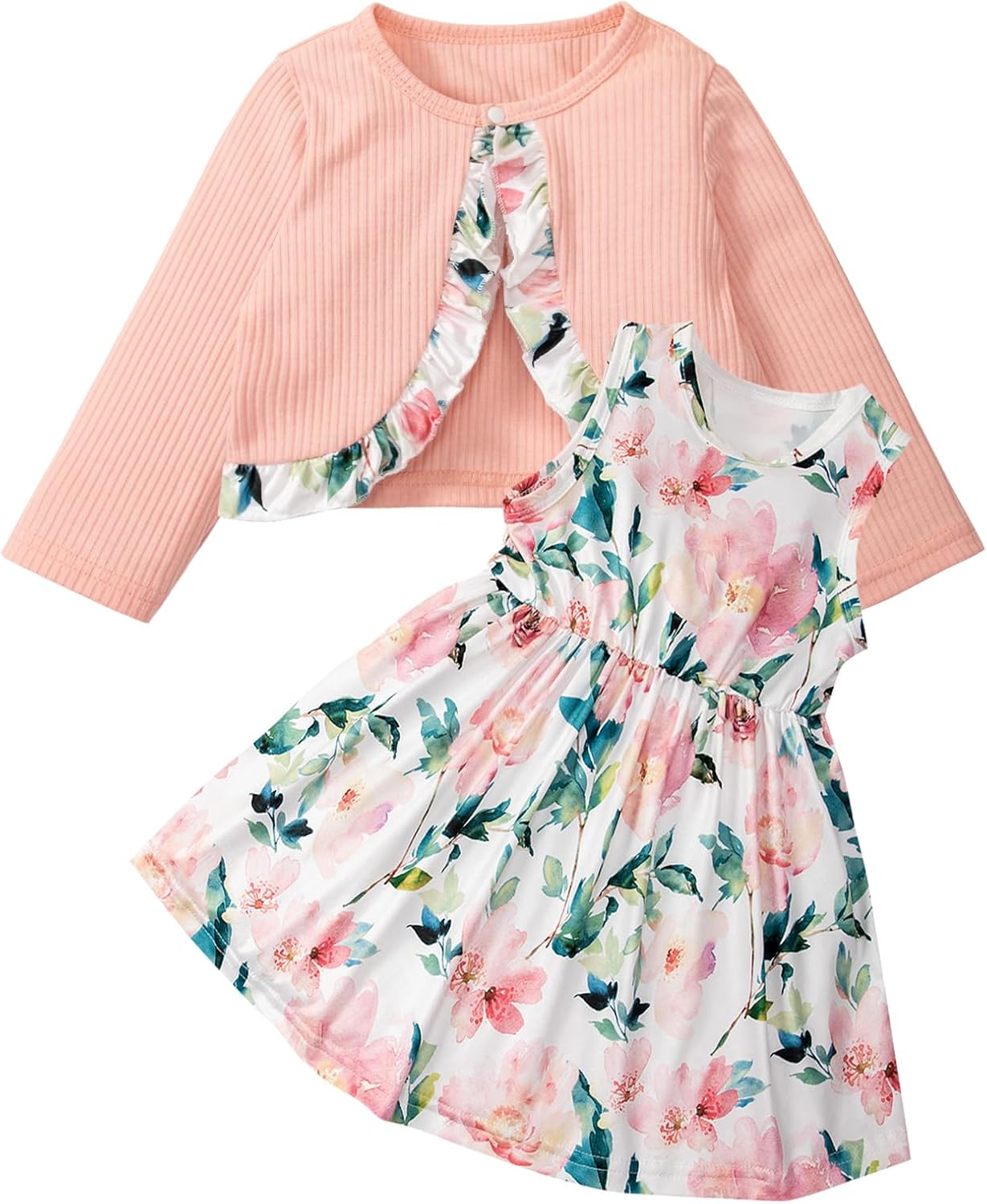 Baby Girls Dress and Cardigan Sets Toddler Girl Floral Print Sleeveless Dress and Long Sleeve Coat 2Pcs Outfits Britstyle Boutique
