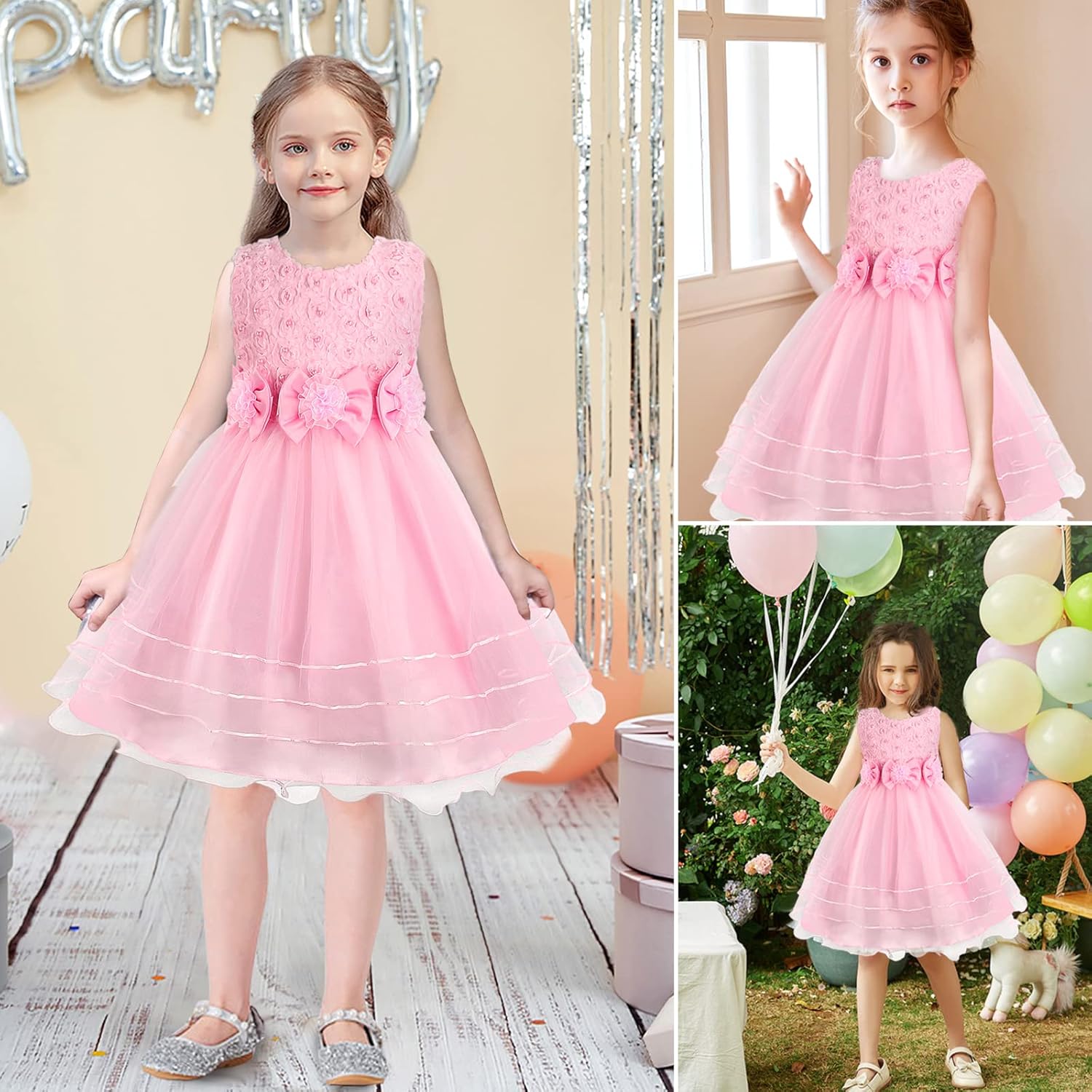 Prinzessin Kleid Rose Blume Fliege Partykleid Tüll Hochzeitskleid Brautjungfer Taufe Elegantes formelles Kleid für Mädchen Britstyle Boutique