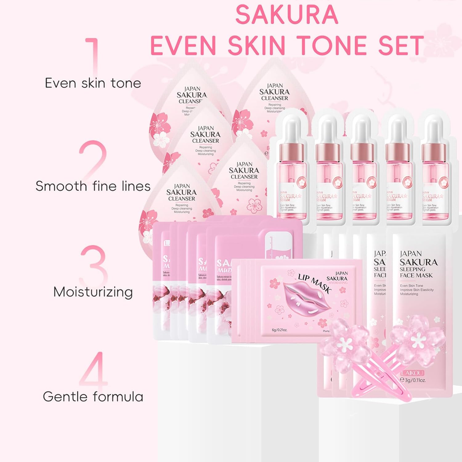 Skin Care Set For Teenagers Girls with Cute Mini Luggage,Sakura Skin Care Sets & Kits,Pamper Sets For Girls Gifts,Skincare Set,Serum,Cleanser,Sleep,Mud Mask,Lip Mask,Hair Pins (One Size, Sakura) Britstyle Boutique