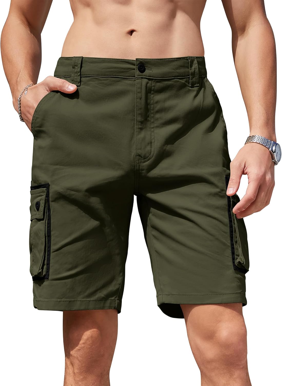 Mens Cargo Shorts Casual Cotton Combat Shorts Multi-Pocket Elastic Waist Utility Work Shorts Britstyle Boutique