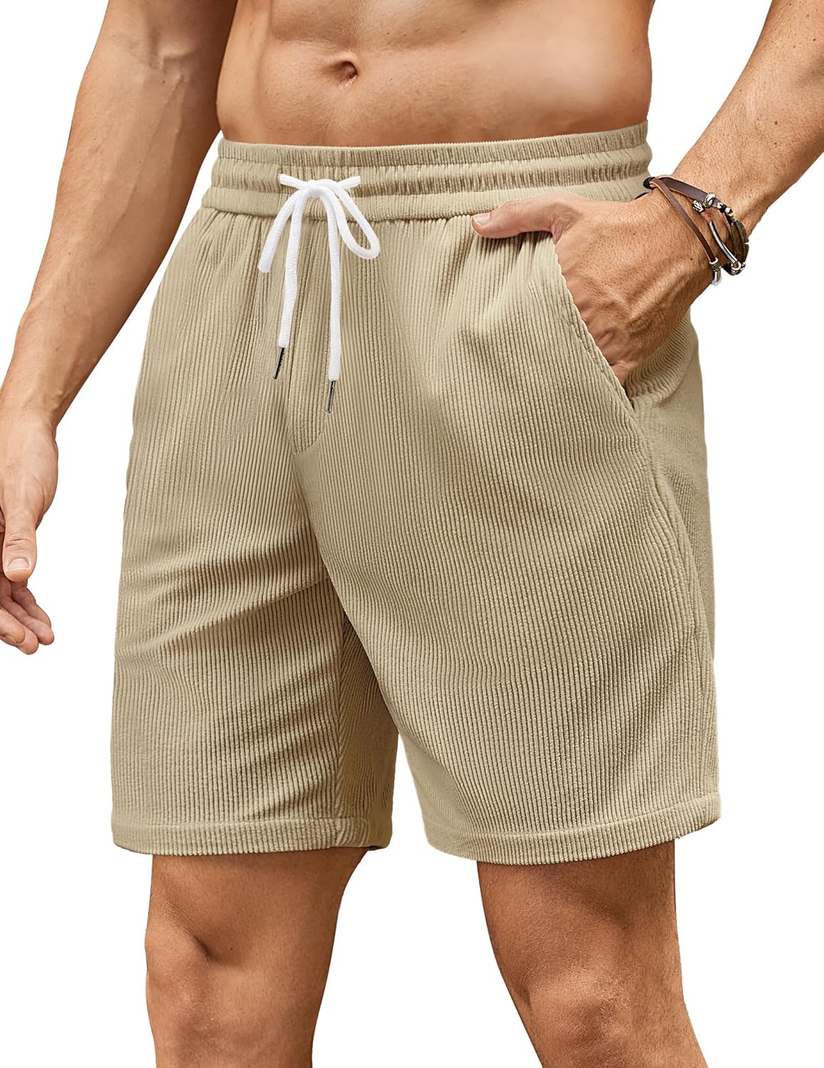 Mens Corduroy Shorts Summer Casual Beach Shorts Elasticated Waist Stretch Shorts with Pockets Britstyle Boutique