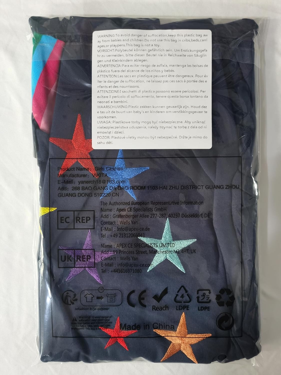 Girls Dress Rainbow Long Sleeve Embroidery Star Age 1-8 Years Britstyle Boutique