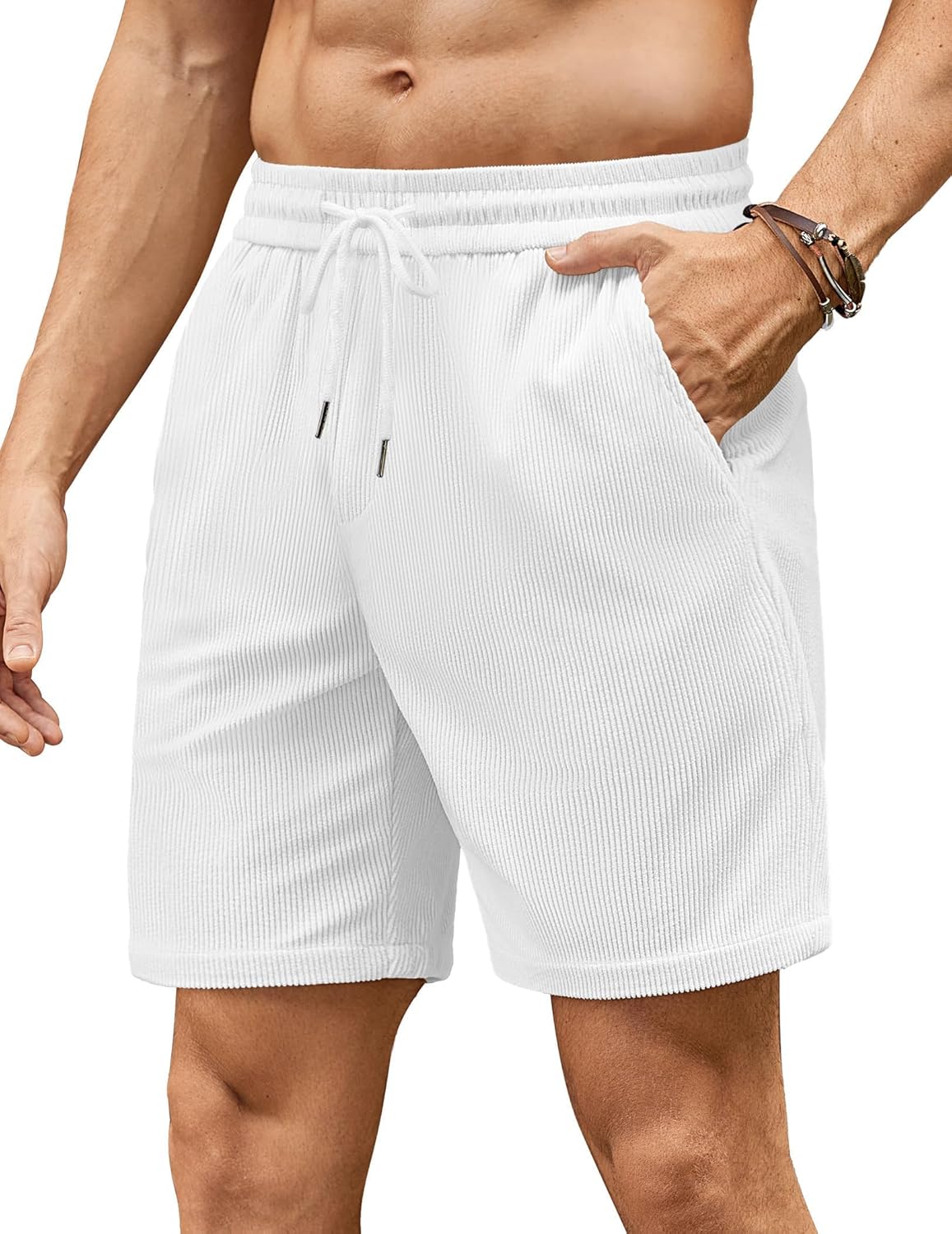 Mens Corduroy Shorts Summer Casual Beach Shorts Elasticated Waist Stretch Shorts with Pockets Britstyle Boutique