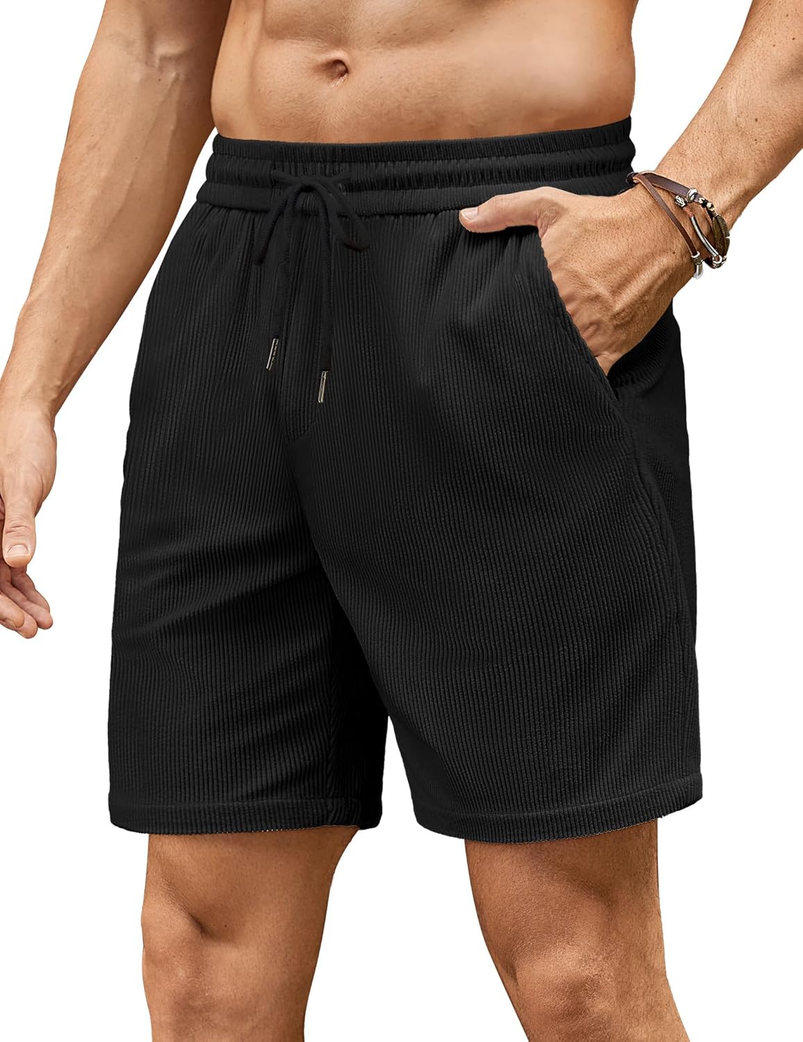 Mens Corduroy Shorts Summer Casual Beach Shorts Elasticated Waist Stretch Shorts with Pockets Britstyle Boutique