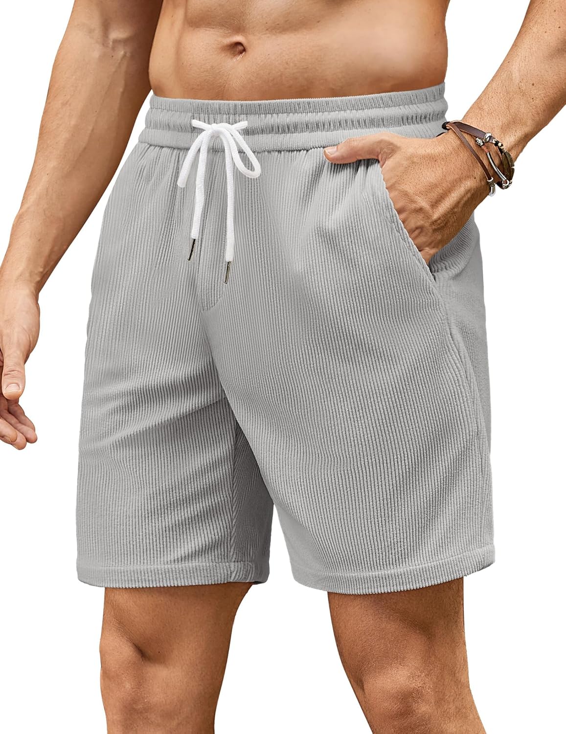 Mens Corduroy Shorts Summer Casual Beach Shorts Elasticated Waist Stretch Shorts with Pockets Britstyle Boutique