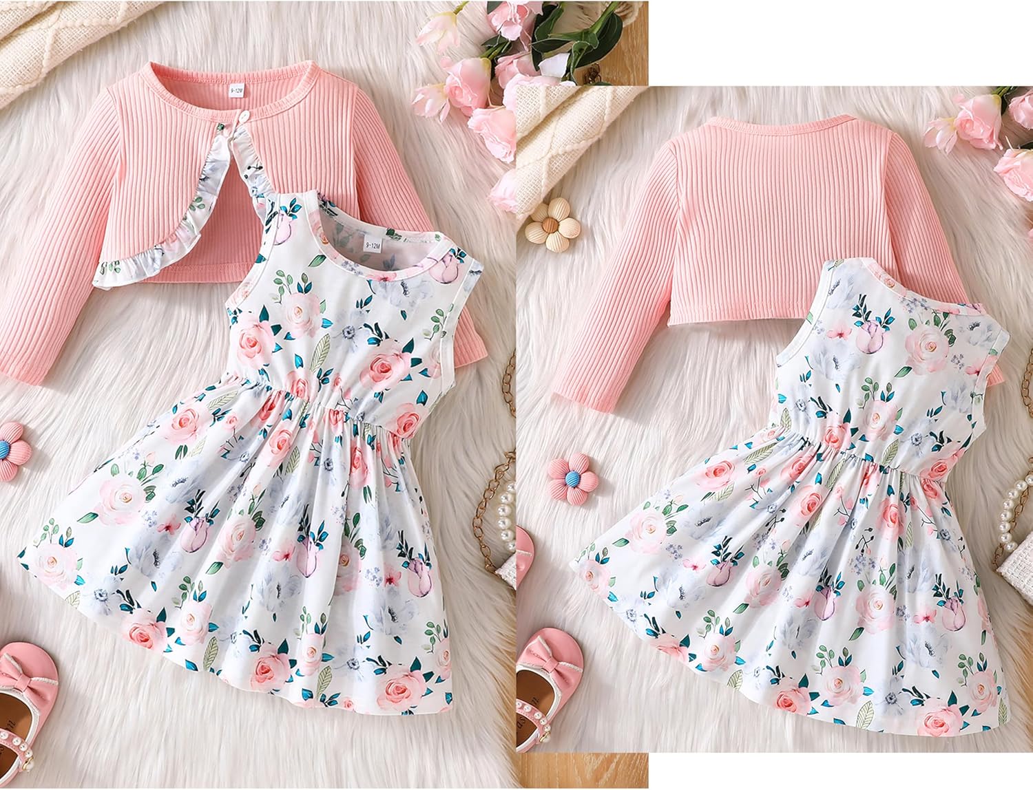 Baby Girls Dress and Cardigan Sets Toddler Girl Floral Print Sleeveless Dress and Long Sleeve Coat 2Pcs Outfits Britstyle Boutique