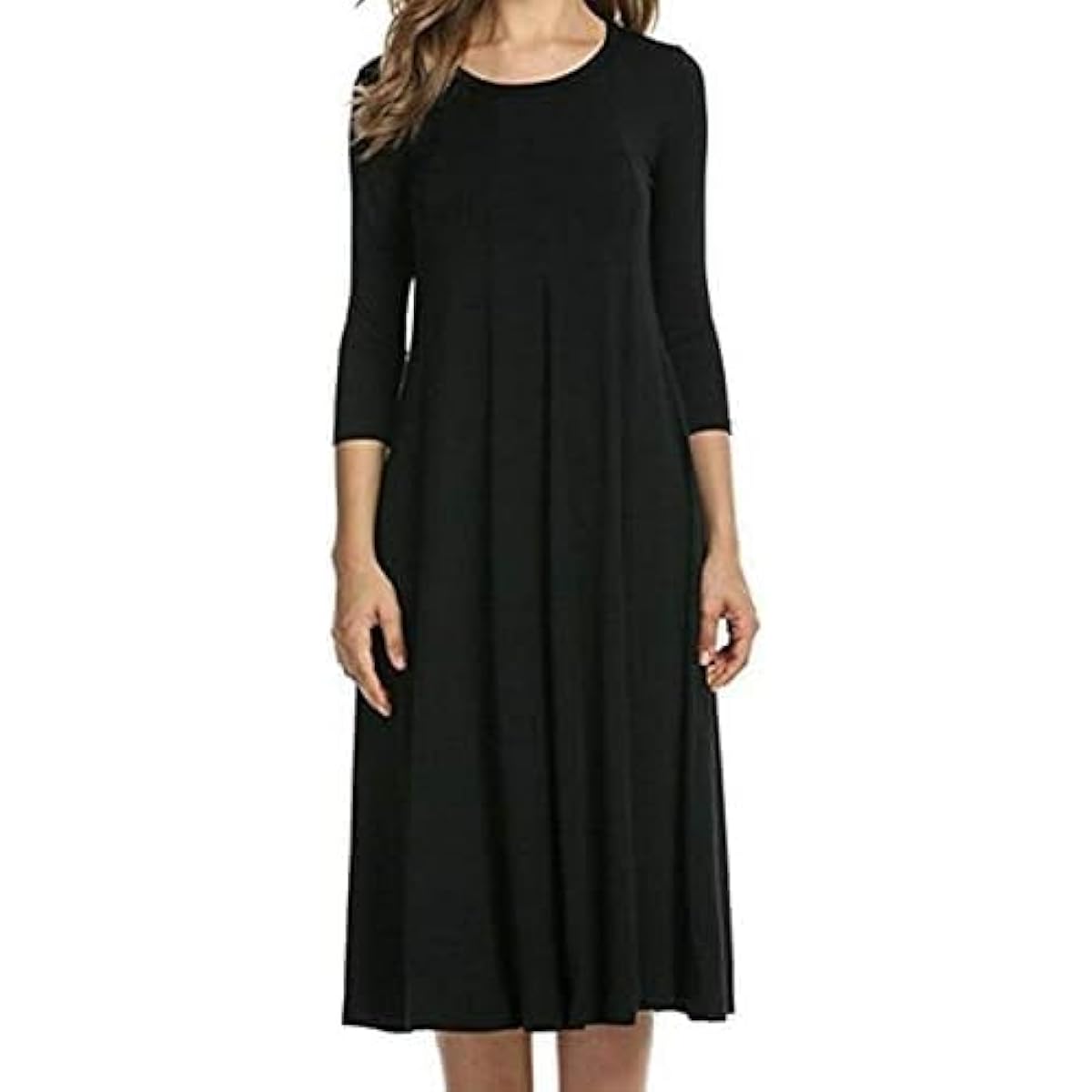 WOMENS LADIES PLAIN JERSEY SWING DRESS CASUAL LONG SLEEVE MIDI DRESSES SKATER Britstyle Boutique