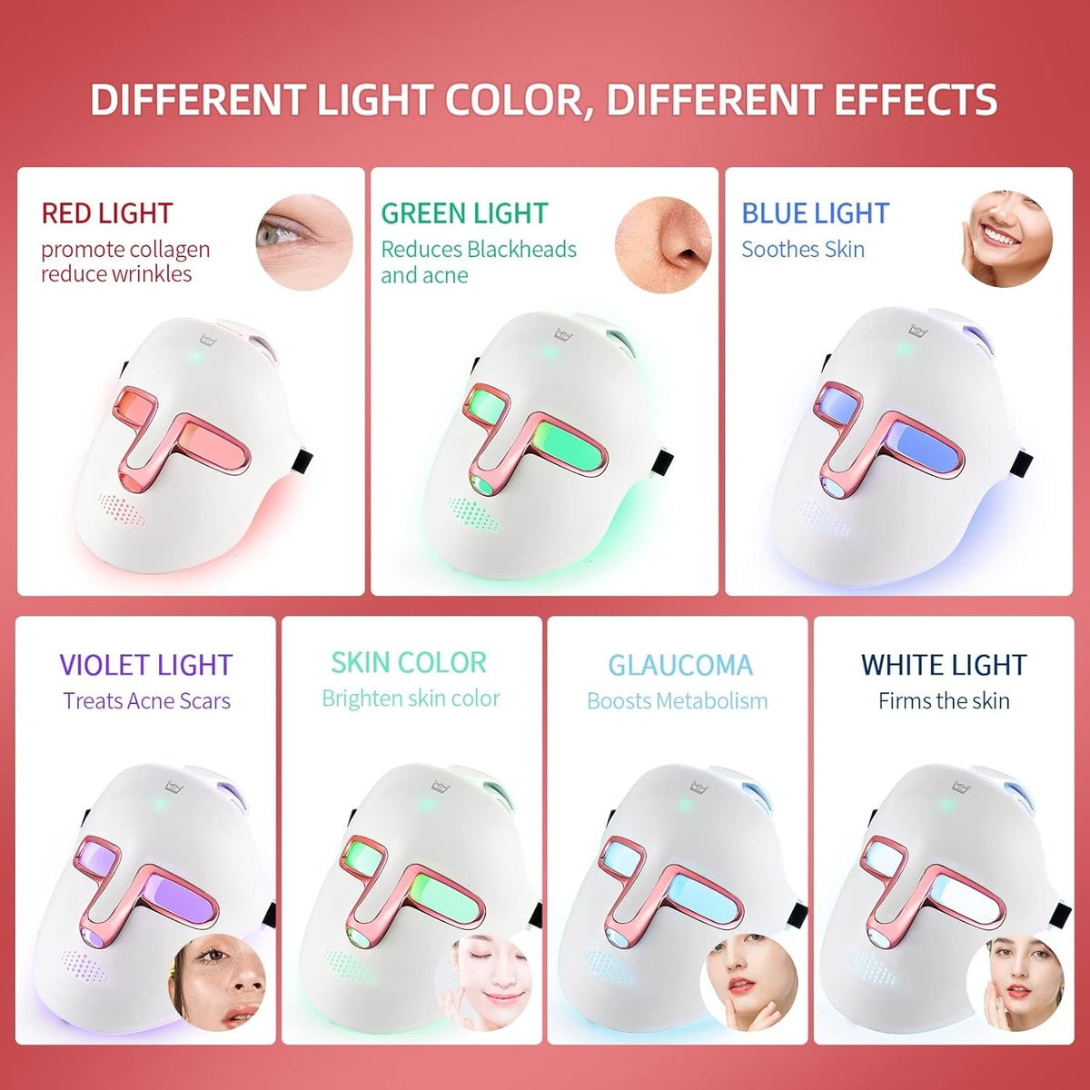 LIARTY Cordless Beauty Led Face Mask,7 Colors Light Mask with 270Pcs Beads,Rechargeable Led Face Light Mask for Face Beauty,Anti-Anging Britstyle Boutique