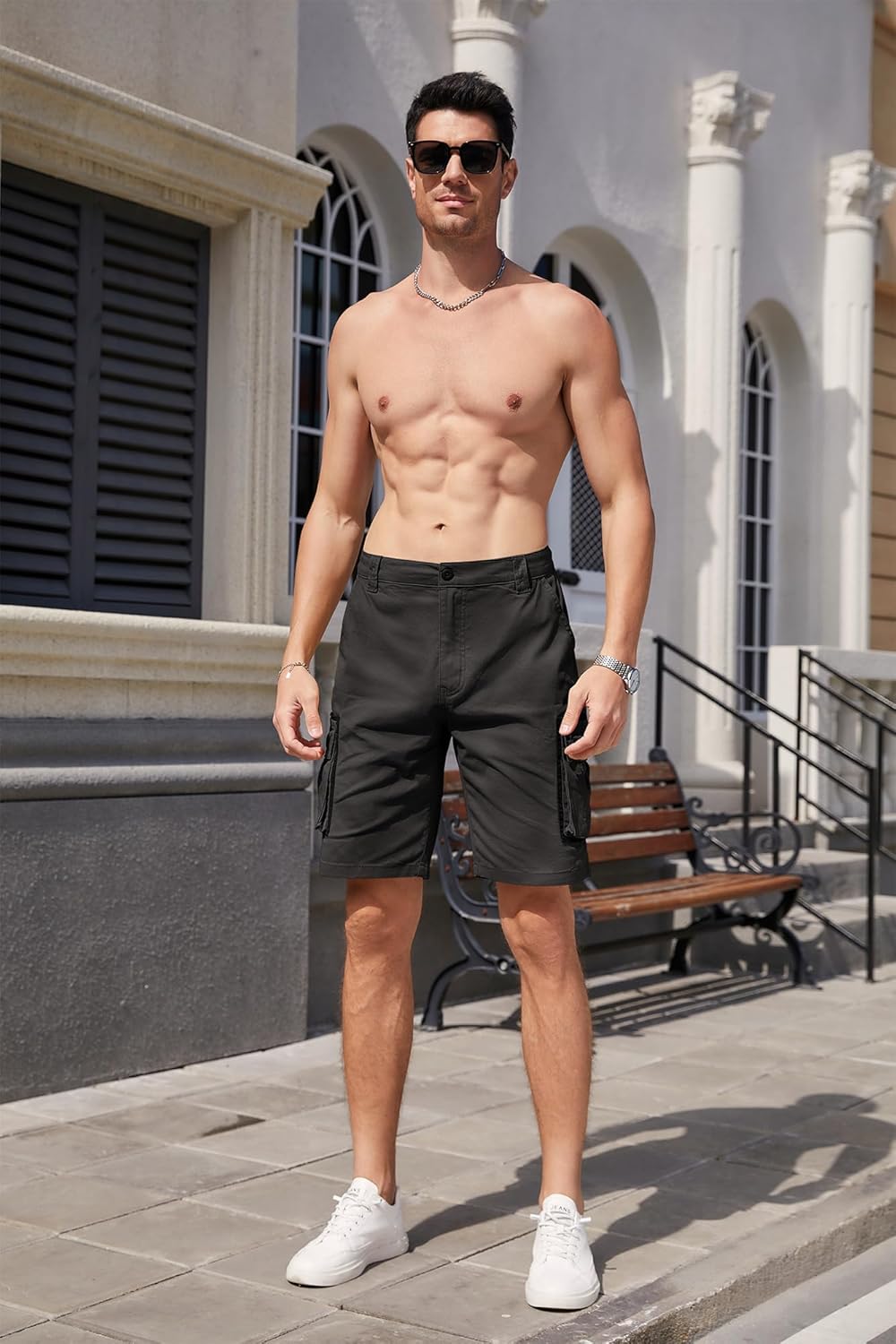 Mens Cargo Shorts Casual Cotton Combat Shorts Multi-Pocket Elastic Waist Utility Work Shorts Britstyle Boutique