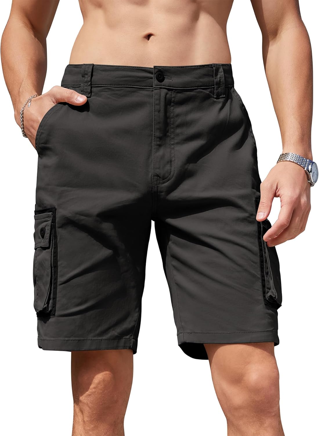 Mens Cargo Shorts Casual Cotton Combat Shorts Multi-Pocket Elastic Waist Utility Work Shorts Britstyle Boutique