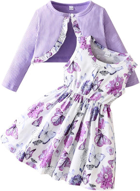 Baby Girls Dress and Cardigan Sets Toddler Girl Floral Print Sleeveless Dress and Long Sleeve Coat 2Pcs Outfits Britstyle Boutique
