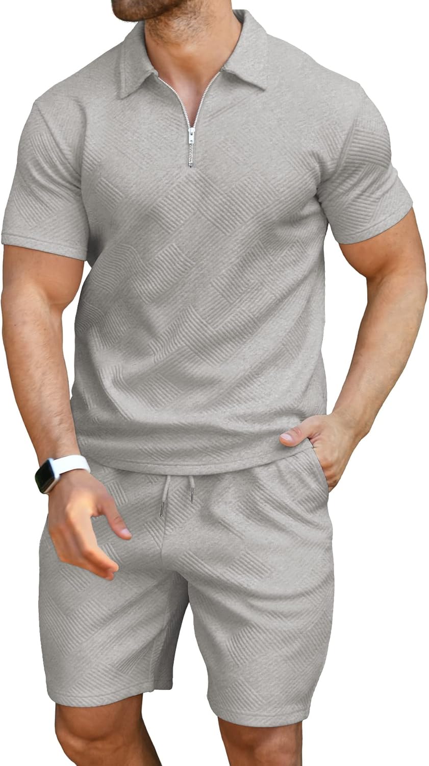 KUYIGO Men's Polo Shirt & Shorts 2-Piece Set Summer Tracksuit Clothing Fashion Casual Sweatsuits M-3XL Britstyle Boutique