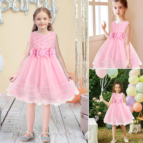 Prinzessin Kleid Rose Blume Fliege Partykleid Tüll Hochzeitskleid Brautjungfer Taufe Elegantes formelles Kleid für Mädchen Britstyle Boutique