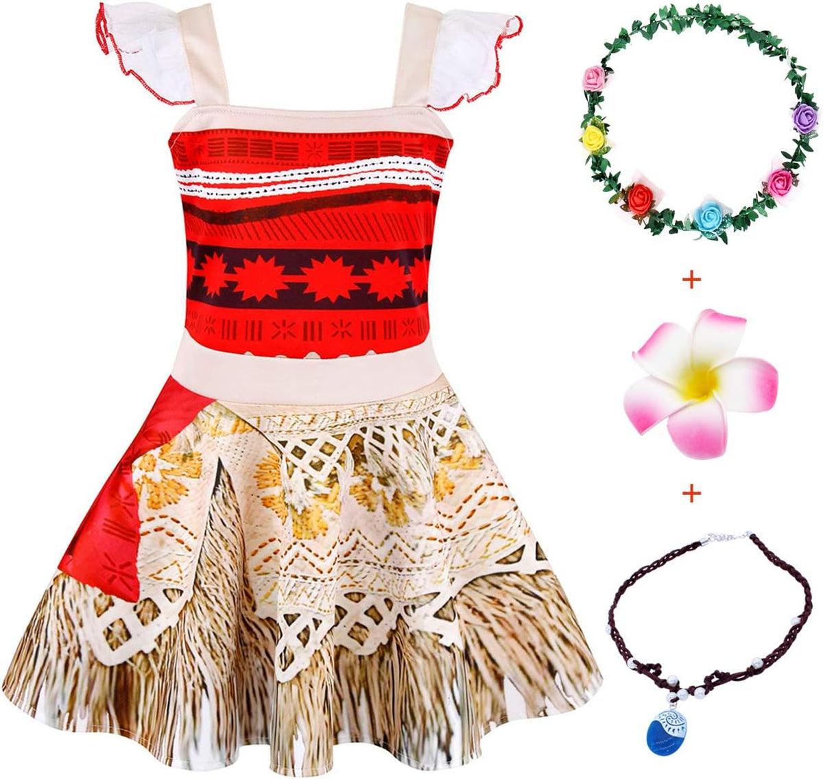 Kids Princess Dress Adventure Outfits Set for Girls Princess Dresses Strappy Child Clothes with necklace and Headbands and flower hair clip Halloween Birthday Party 7-8 Years Britstyle Boutique