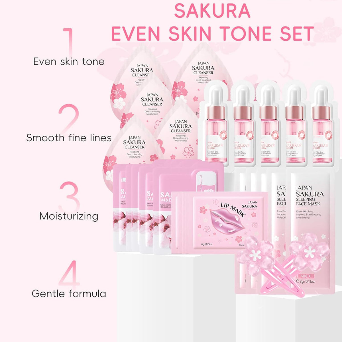 Skin Care Set For Teenagers Girls with Cute Mini Luggage,Sakura Skin Care Sets & Kits,Pamper Sets For Girls Gifts,Skincare Set,Serum,Cleanser,Sleep,Mud Mask,Lip Mask,Hair Pins (One Size, Sakura) Britstyle Boutique
