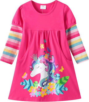 Girls Dress Rainbow Long Sleeve Embroidery Star Age 1-8 Years Britstyle Boutique