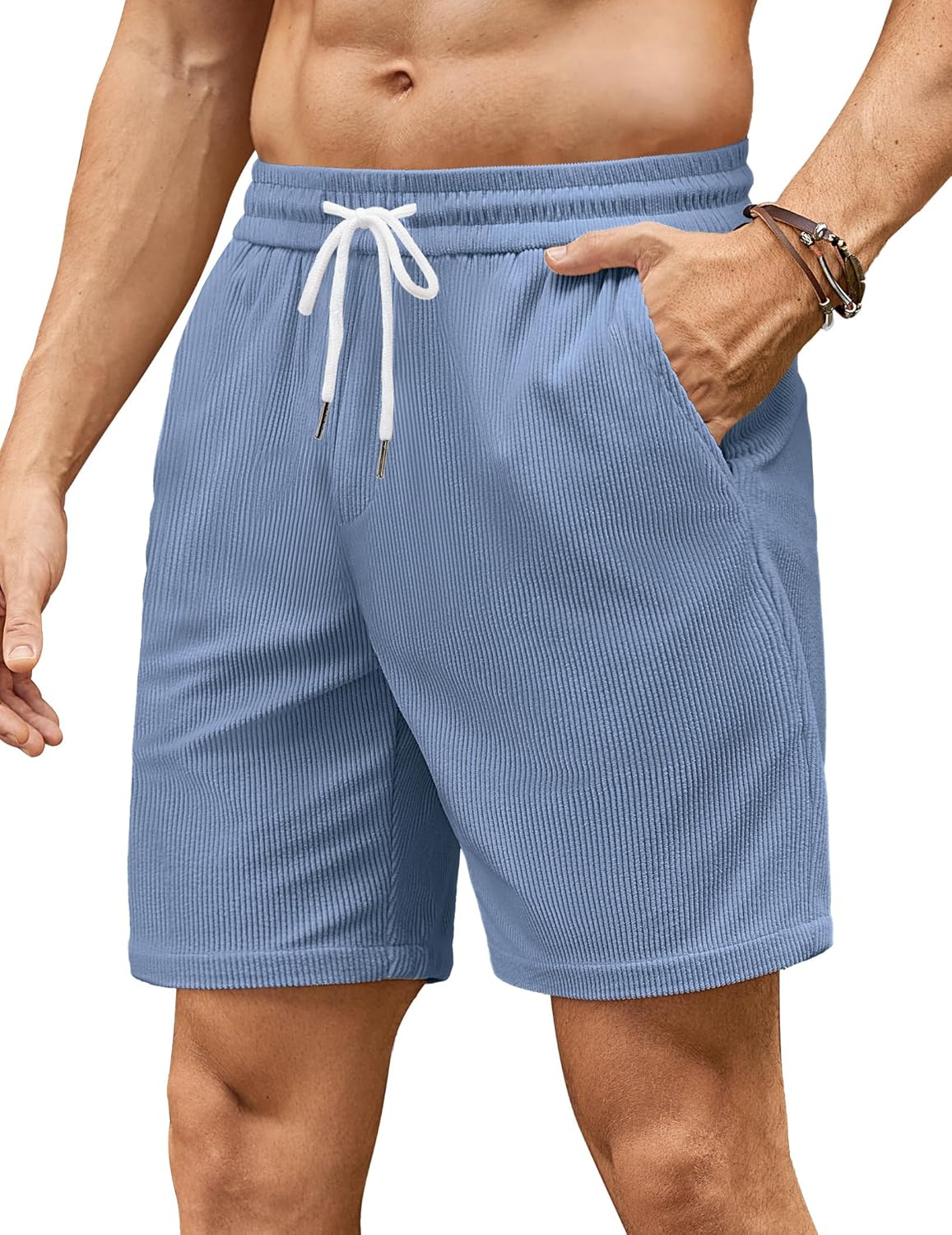 Mens Corduroy Shorts Summer Casual Beach Shorts Elasticated Waist Stretch Shorts with Pockets Britstyle Boutique