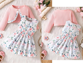 Baby Girls Dress and Cardigan Sets Toddler Girl Floral Print Sleeveless Dress and Long Sleeve Coat 2Pcs Outfits Britstyle Boutique